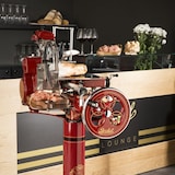 thumbnail of Berkel Volano Tribute Schwungradmaschine in rot – Wunderschöne Aufschnittmaschine mit Standfuß + Fassholzbrett Unikat