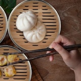 thumbnail of Relaxdays Bambus Dampfgarer, 3 Etagen, mit Metallringen, asiatischer Dampfkorb für Reis, Dim Sum, Gemüse, Ø 24 cm, natur