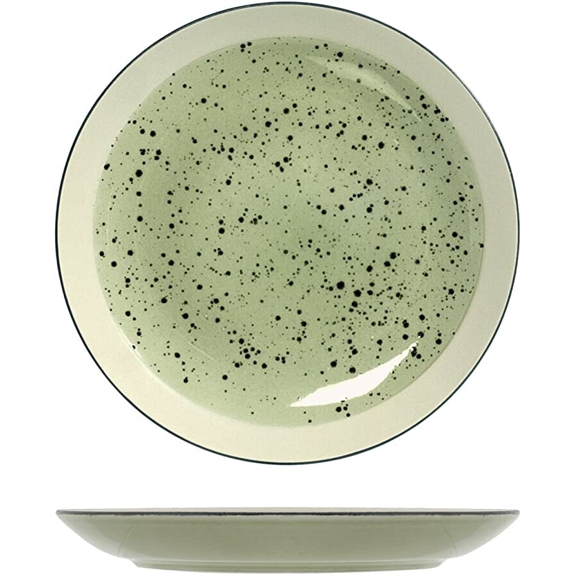 H&H Set 6 Piatti Piani Mimosa Stoneware, Verde, Cm 26,5