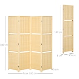 thumbnail of HOMCOM biombo de 4 piezas de bambú separador de ambientes plegable con 2 estantes extraíbles divisor de habitaciones dormitorio 180x180 cm natural