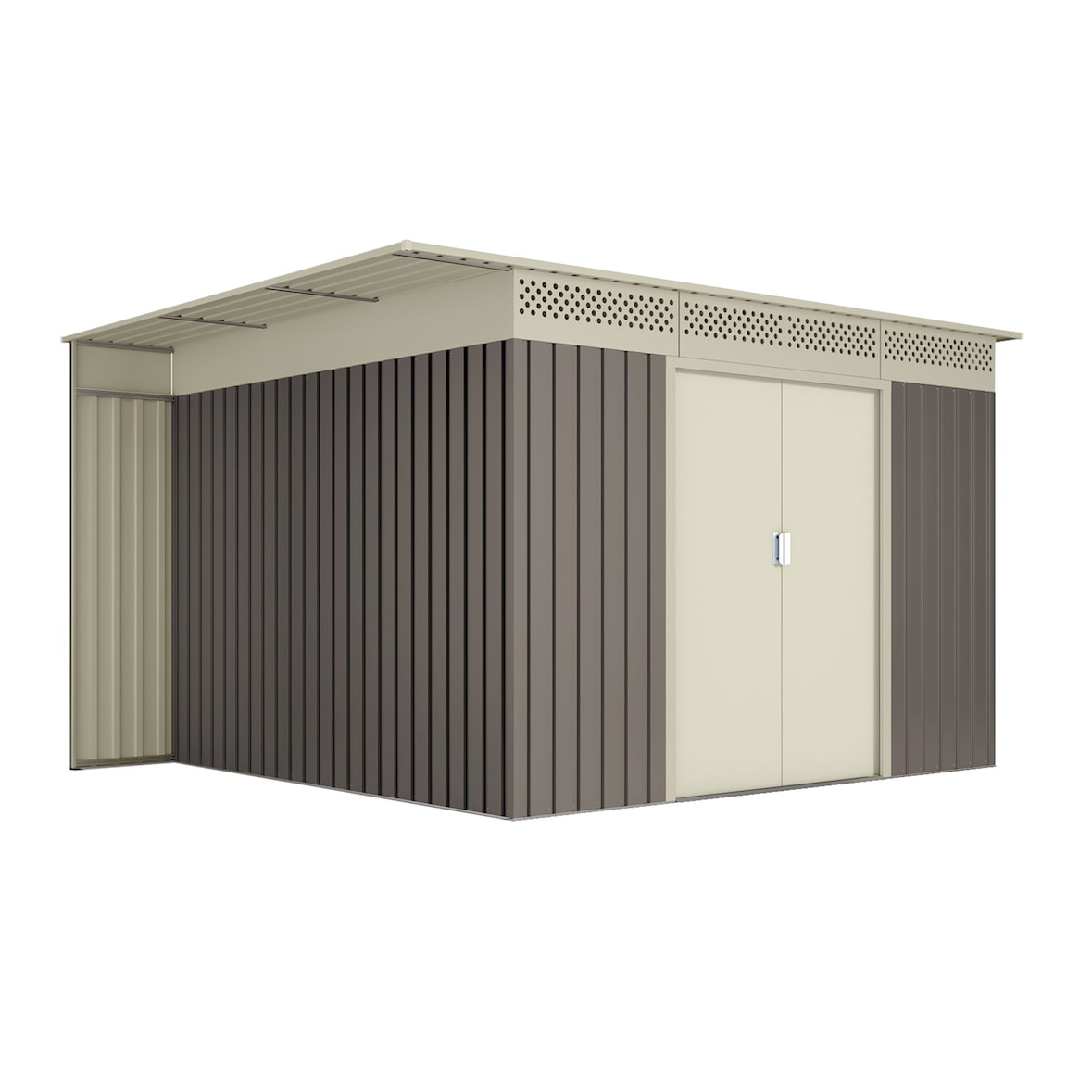 Hoggar - Caseta de Jardín Metálica Orebro 8,96m2 - 269x333x189cm - Leñero Lateral - Respiraderos - Techo Inclinado - Cobertizo Metal Almacenaje
