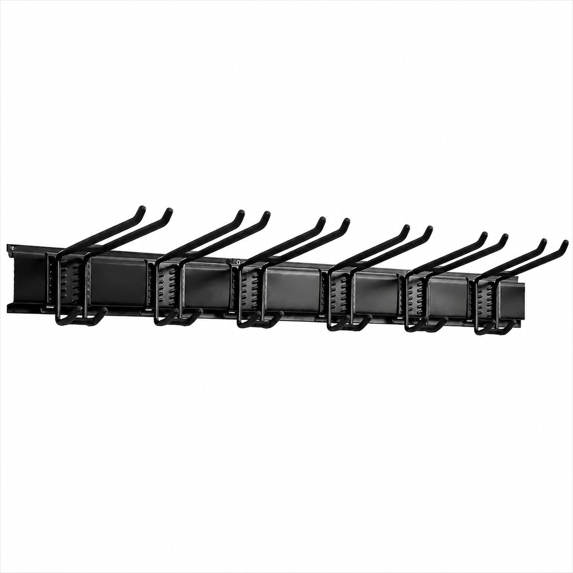 TOJ Living Werkzeughalter – 3 Schienen und 6 Haken – 120 cm – Metall – Mattschwarz – Besenhalter