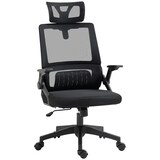 thumbnail of Bürostuhl ergonomisch 61x58x119 cm mit Kopfstütze Armlehnen Wippfunktion und Lendenstütze Netzbezug Schwarz höhenverstellbar