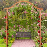 thumbnail of Relaxdays Holz-Rosenbogen, dekorativer Gartenbogen, 2 Pflanzkübel, wetterfestes Rankgitter, 209 x 181 x 60 cm, orange