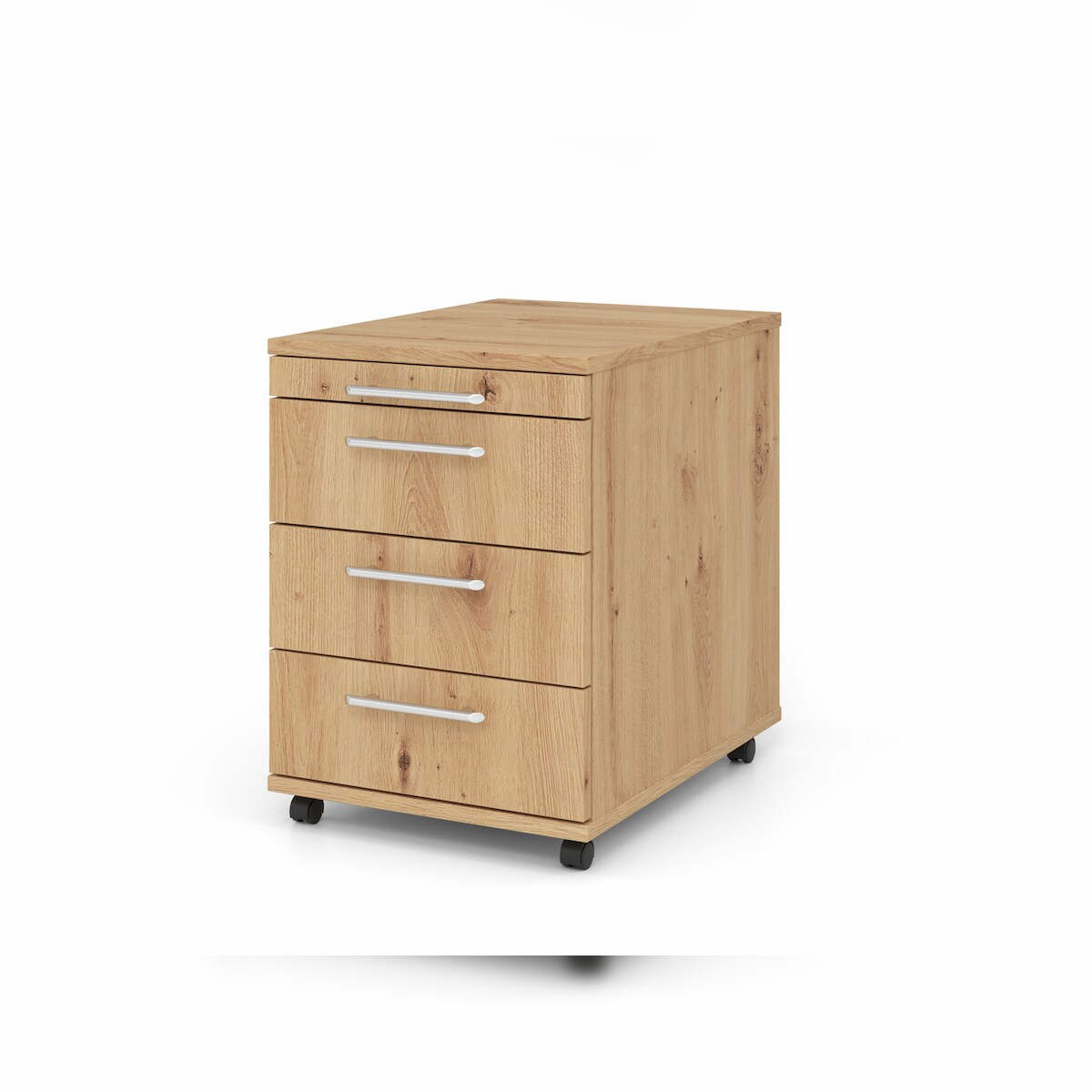 PROREGAL Rollcontainer Karri | Asteiche | HxBxT 59x42,8x58cm | Relinggriff | 3 Schübe | Kugelführung, Teilauszug