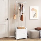 thumbnail of COSTWAY Kledingrek met 3 lades, verrijdbare kapstok met zijhaken en kledingstang, vrijstaand, wit, 46 x 38 x 157 cm