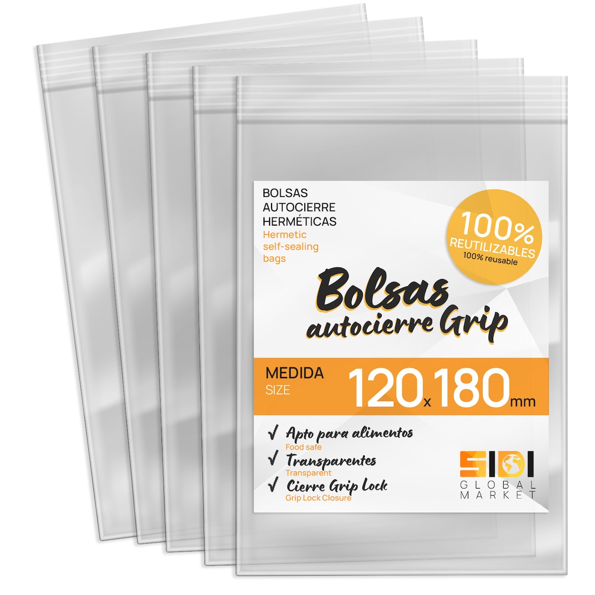 Bolsas de Plástico Transparente con Autocierre para todo tipo de usos - SIDI (120x180mm, 300uds)