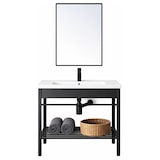 thumbnail of Armário de casa de banho com lavatório em cerâmica e espelho, sifão em aço, armário de chão com prateleira, design moderno - cm 80x47x78h Preto