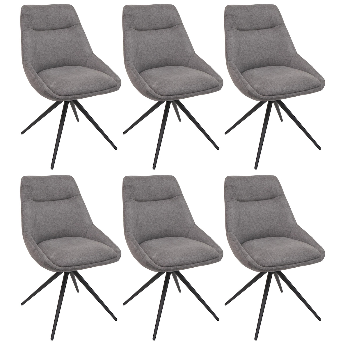 Set di 6 sedie da pranzo HWC-M65, sedia da cucina poltrona sedia, girevole auto-posizione in metallo tessuto/tessuto ~ grigio