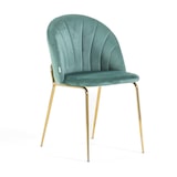 thumbnail of Set de 2 sillas de interior en terciopelo, acolchadas, con patas de metal, diseño elegante para cocina, comedor o restaurante–Verde jade/Oro–Sonia