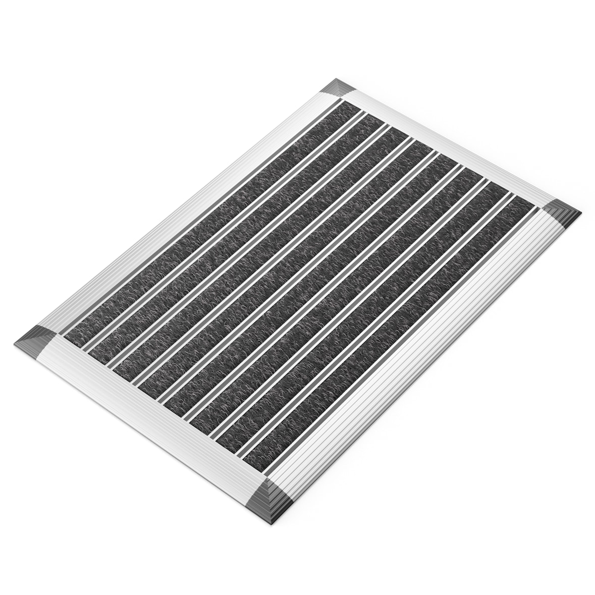 Fußmatte außen 40x60 cm mit silbernem Aluminium Rand für Innen- und Außenbereich, Aluminium Schuhabstreifer mit Polypropylen-Fasern