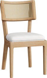 thumbnail of Esszimmerstuhl Set 6er Massivholz Rattan Rückenlehne Leinenkissen Holzfarben 88x58x50 cm stabil bequem modern für Esszimmer