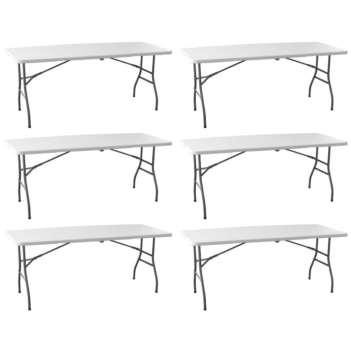 Pack 6 Mesas Plegables 180cm Blancas. Lote Profesional Mesa Maleta Rectangular. Acero y HDPE Alta Resistencia
