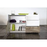 thumbnail of Dmora Kommode Ludovico, Küchen-Sideboard mit 2 Türen und 3 Schubladen, Wohnzimmer-Buffet, 100 % Made in Italy, cm 141x43h86, glänzend weiß und Ahorn