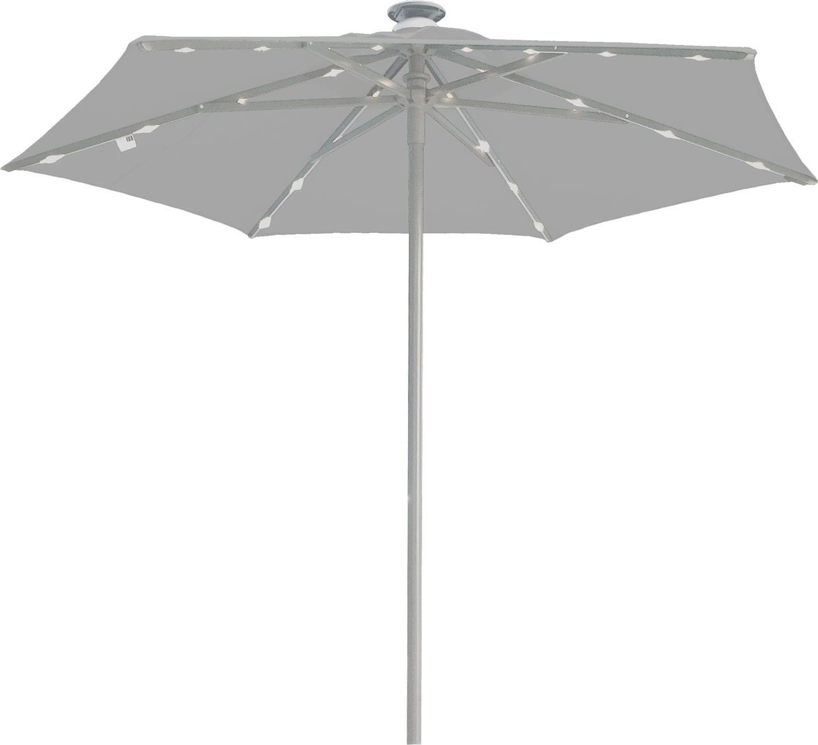 METRO Professional Ombrellone LED Push-Up, alluminio / poliestere, Ø 2 x 2.33 m, con apertura di ventilazione,  argento / platino