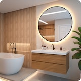 thumbnail of Mirlux Badkamerspiegel met LED Verlichting & Verwarming – Wandspiegel Rond – Anti Condens Douchespiegel - Mat Zwart - 120CM