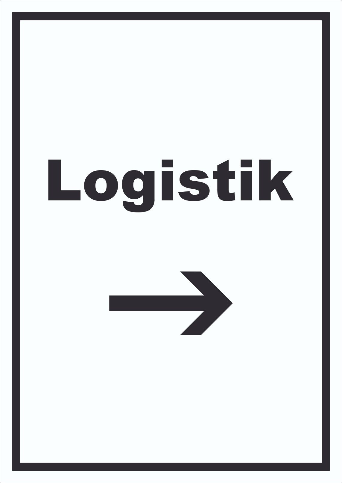Logistik Schild mit Text und Richtungspfeil rechts Transport Versand hochkant A3 Rückseite selbstklebend