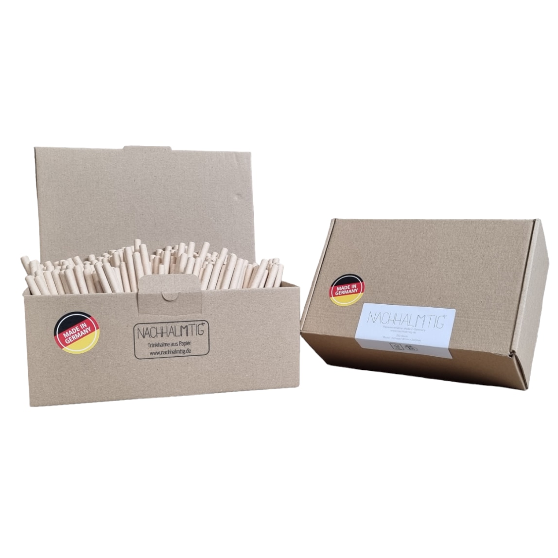 Trinkhalme, Strohhalme, braun, Papier, Made in Germany,  FSC-zertifiziertes Papier, 8 mm x 200 mm, im Karton je 250 Stück, aus eigener Produktion.