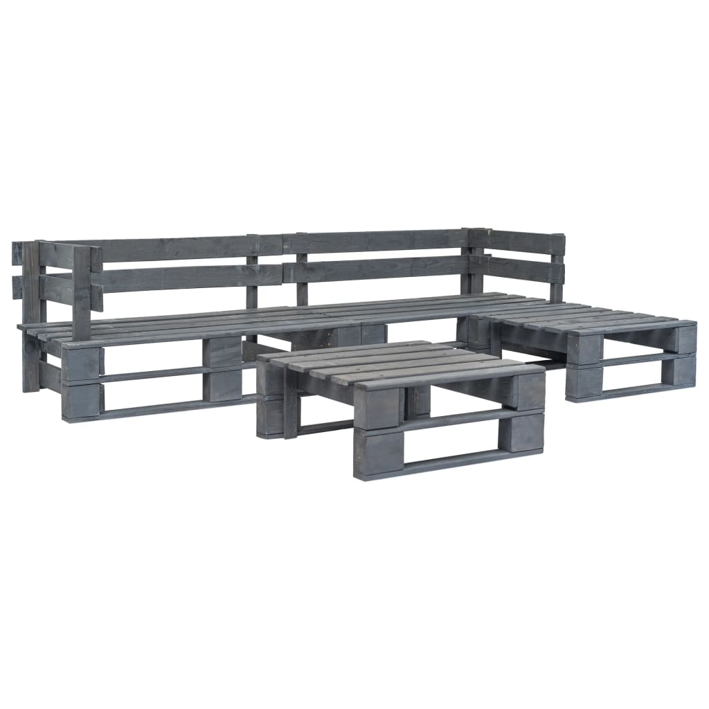Set divani da giardino con pallet 4 pezzi in legno grigio per un arredo esterno elegante e resistente alle intemperie senza compromessi
