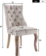 thumbnail of Esszimmerstühle 2er-Set Samt hellbeige, Sitzbreite 51 cm, mit hoher Rückenlehne, Knopfsteppung und Massivholzbeinen
