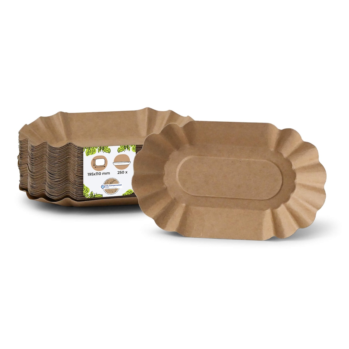 BIOZOYG 250 Stück Einwegschalen 19,5 x 11 x 3,2 cm, braun, Pappschalen, Kartonschiffchen für Fingerfood, Pommes, Snacks und Currywurst, nachhaltig