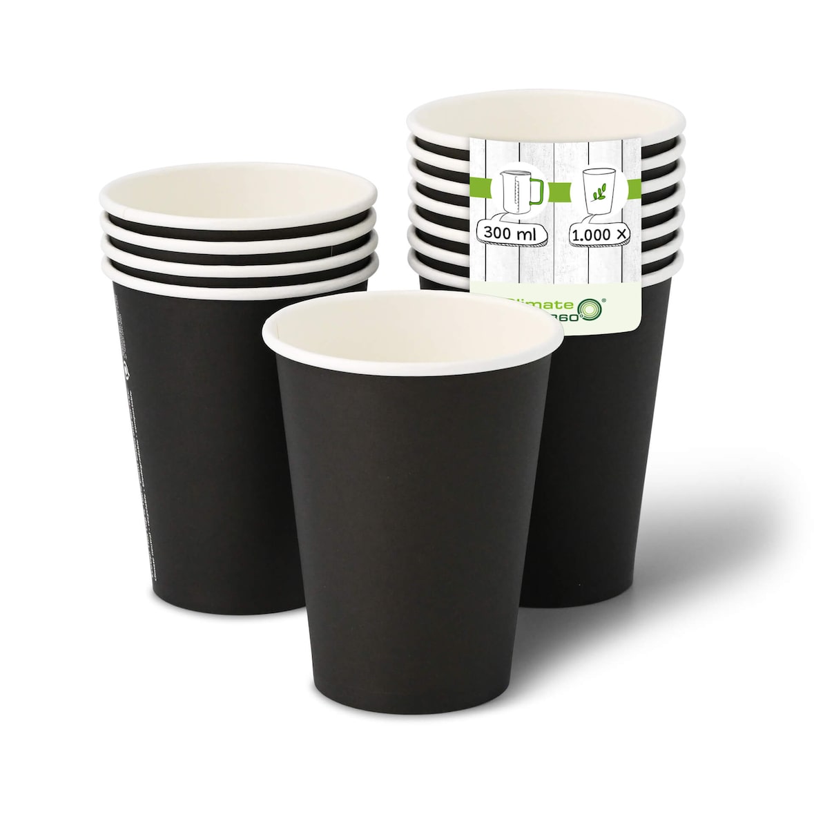 greenbox - vasos de papel 300 ml / 12 oz, Ø 90 mm, negro, 1000 piezas.