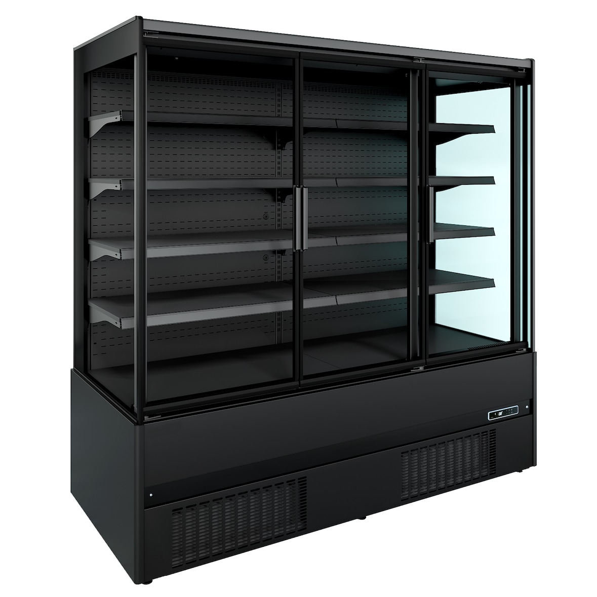 Wandkühlung OKAPI | 3x Glastür + LED | HxBxT 192x193,5x66,5cm | +2/+4°C | Schwarz | + CHEFGASTRO Geschirrtuch