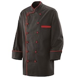 thumbnail of 207 - Kochjacke schwarz langarm mit Paspel in verschiedenen Farben : rot 65% Polyester 35%Baumwolle 220 g/m² L