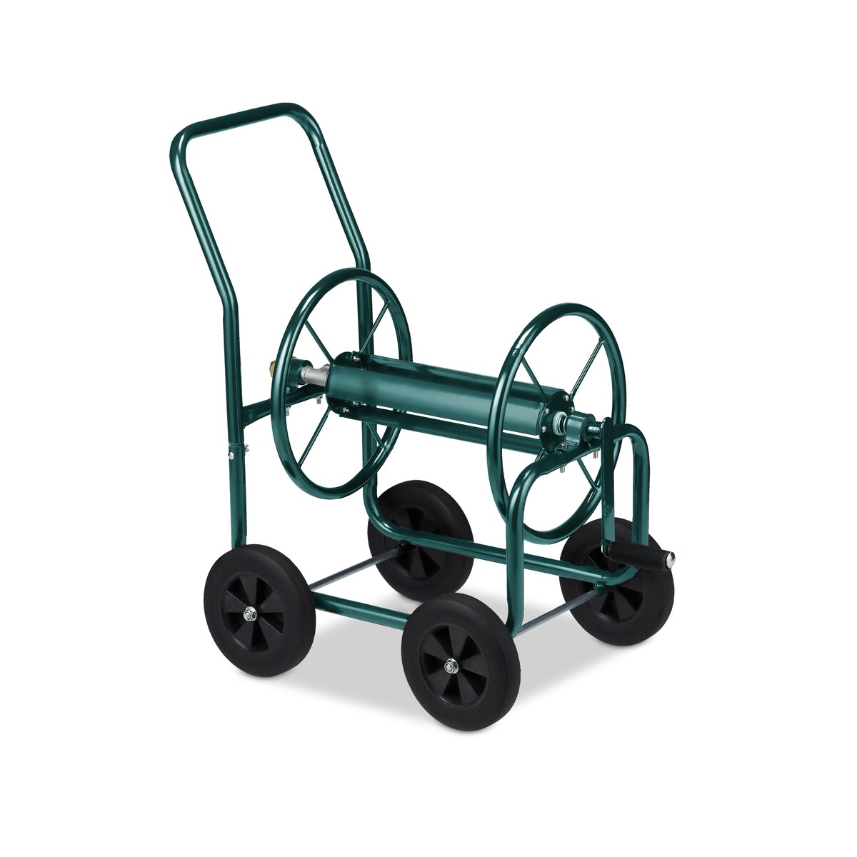 Relaxdays Schlauchwagen, bis 60 m, 4 Vollgummireifen, Klickkupplung, Schlauchtrommel Metall, Schlauchabroller, grün