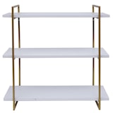 thumbnail of Estante de pared HWC-K78, estante colgante estante flotante, 3 estantes de metal de madera maciza industrial 60x60x18cm ~ blanco, oro metálico