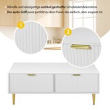 thumbnail of Couchtisch 100x50x40 cm Weiß MDF 2 Schubladen Metallbeine Moderner Wohnzimmer Tisch Aufbewahrung Ablagefunktion Gold Akzent