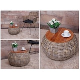 thumbnail of Bijzettafel HWC-M30, rotan tafel bloem tafel salontafel lounge tafel houten tafel, rond 33x49x49cm, Kubu rotan natuur