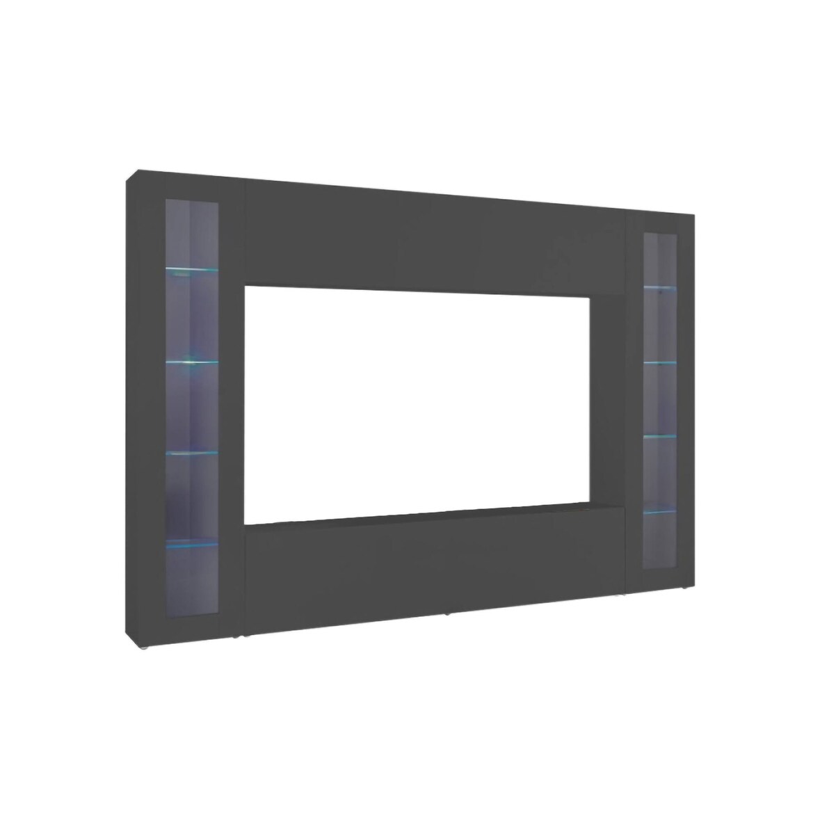 Dmora Wohnzimmermöbel Giuliano, Wohnzimmer-Set TV-Möbel mit 4 Türen, Mehrzweck-Wohnzimmermöbel mit Vitrine und LED-Licht, cm 260x30h180, Anthrazit