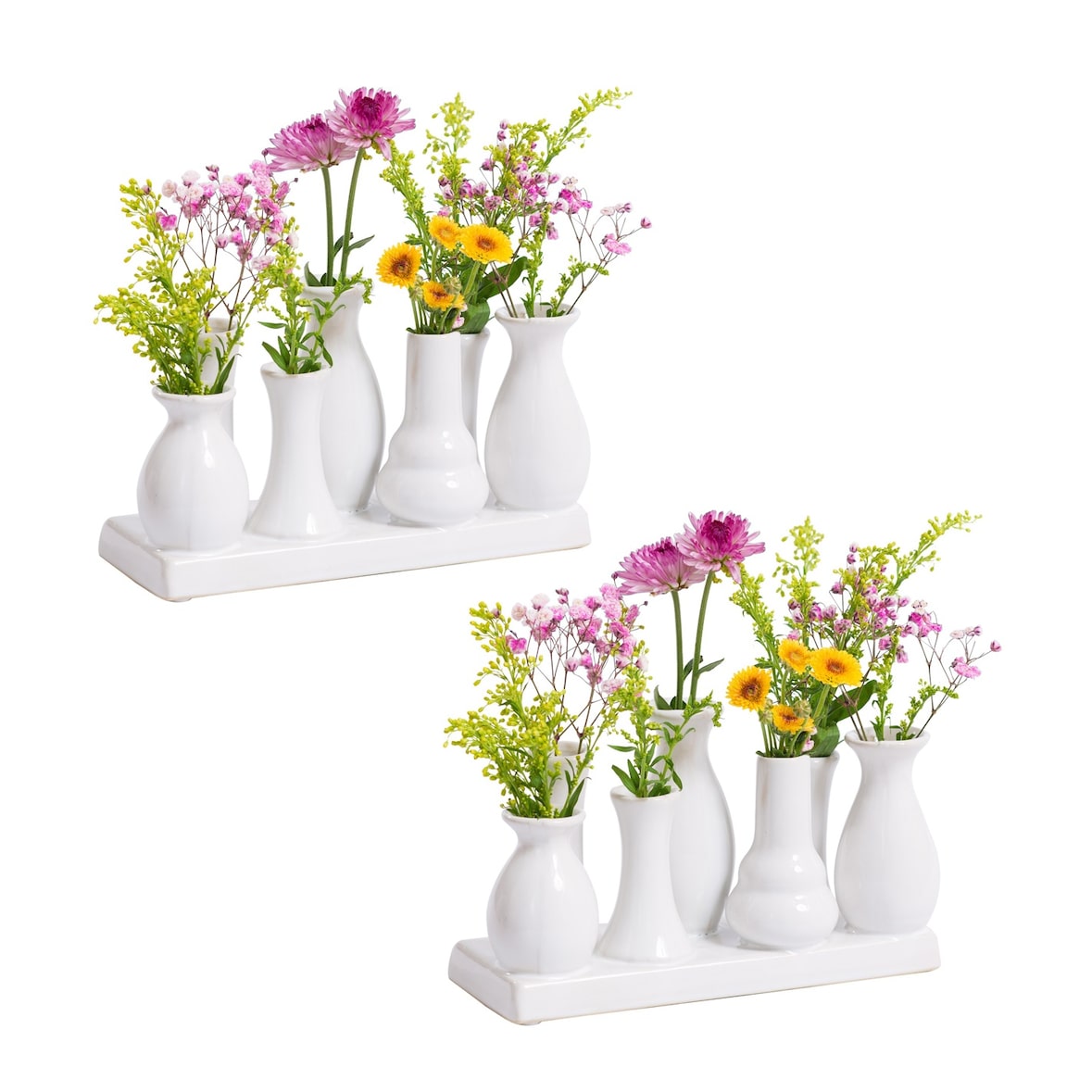 Jinfa Handgefertigte kleine Keramik Deko Blumenvasen 2 Set aus 7 Vasen in weiß