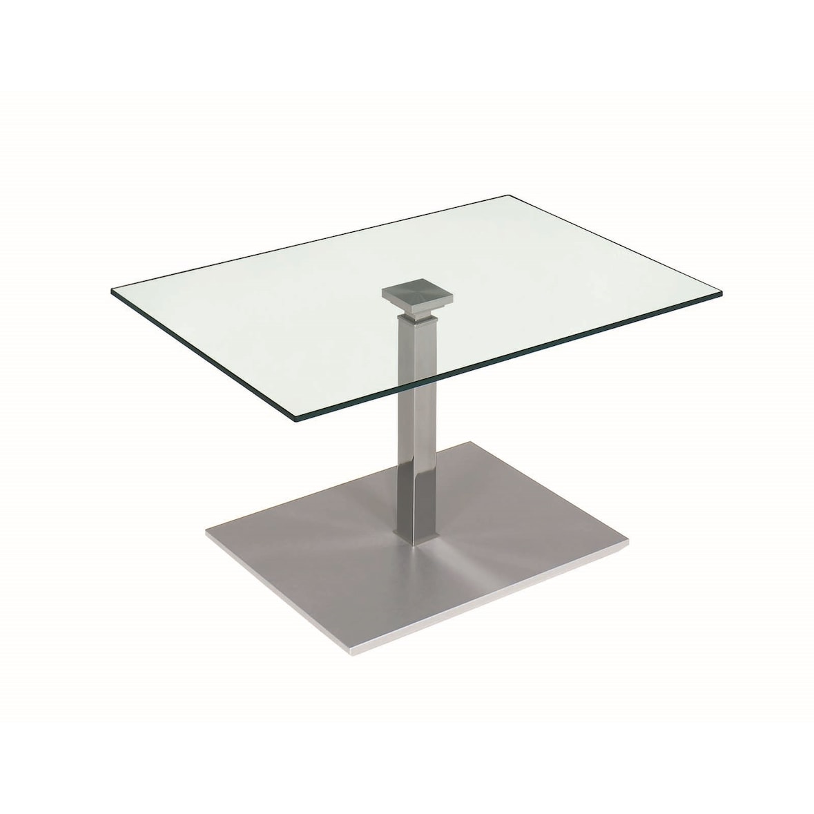 Vierhaus Couchtisch Platte Klarglas, stufenlos höhenverstellbar, Metallteile Chrom, Bodenplatte Schliffoptik edelstahlfarbig lackiert, rollbar