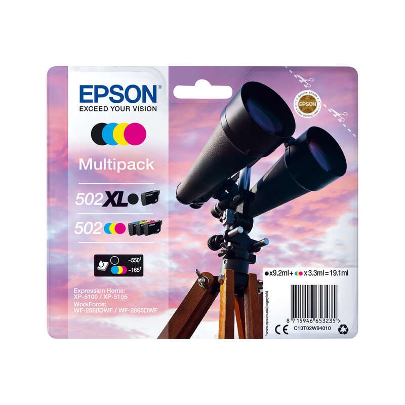 EPSON 502XL/502 Pack de 4 Cartouches d'encre d'origine - C13T02W94010
