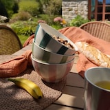 thumbnail of Novastyl - Lot 6 bols arlequin 70cl en grès blanc rayures couleurs assorties