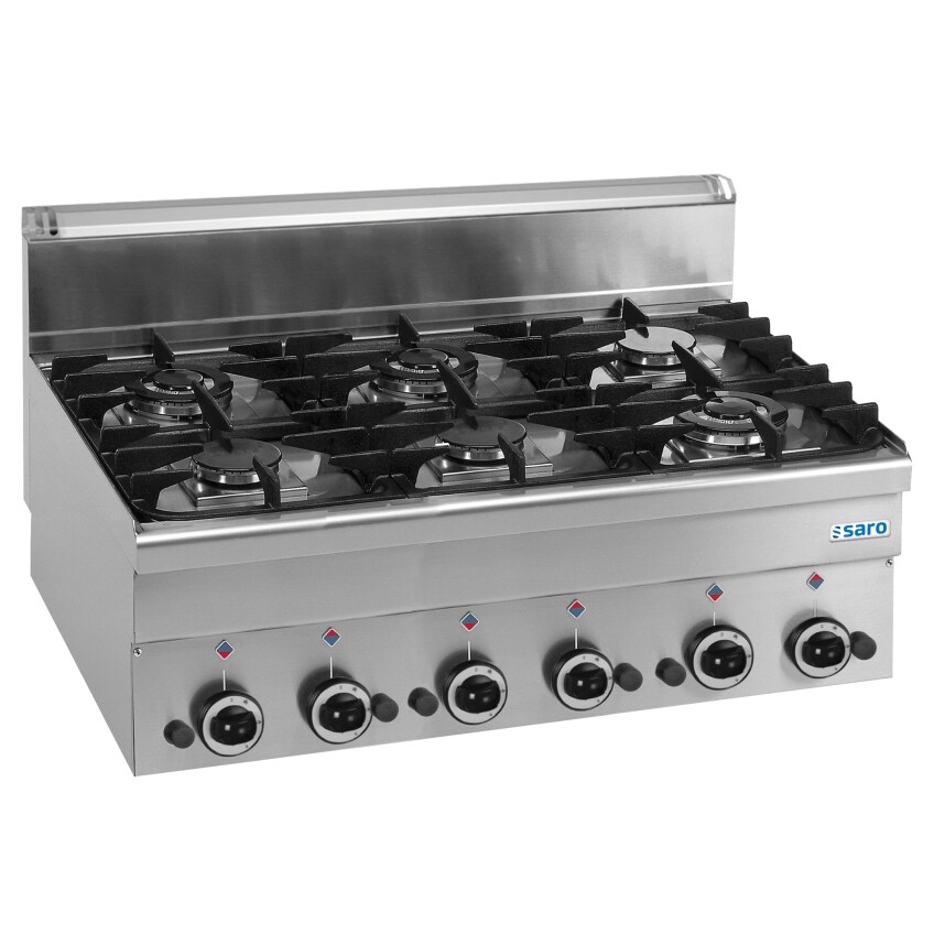 SARO gasfornuis, 6 branders, aanrechtmodel, 600 Line, G6S6