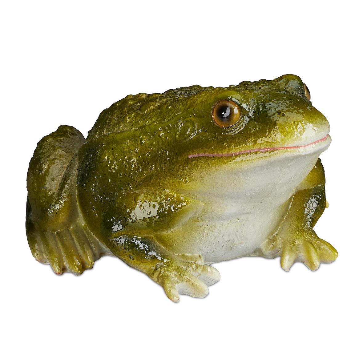 Relaxdays Gartenfigur Frosch, wetterfest, für Balkon, Terrasse, am Teich, Kunststein, sitzende Dekofigur Frosch, grün