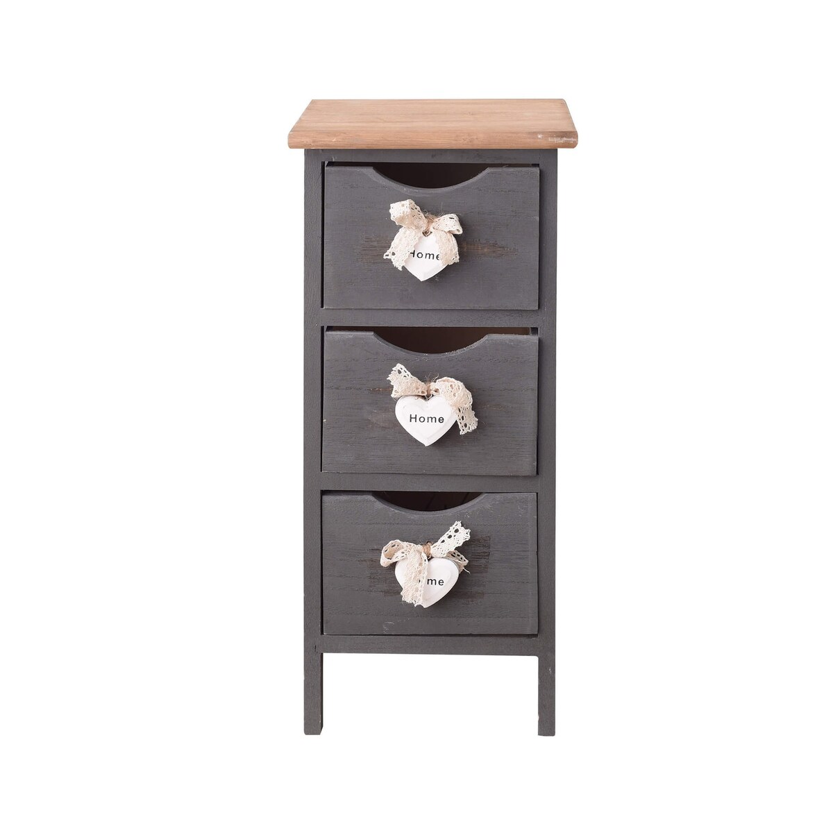 Rebecca Mobili Schmaler Nachttisch mit 3 Schubladen aus grauem und braunem Holz