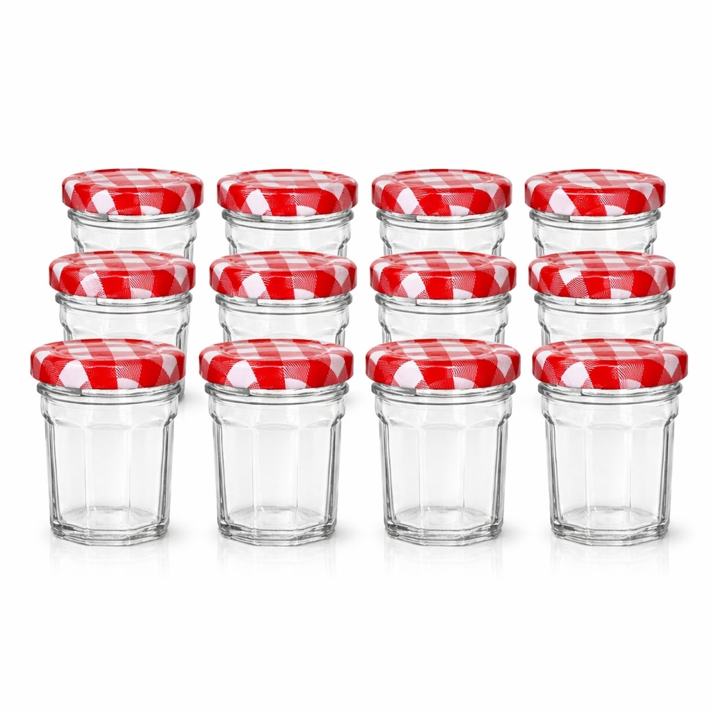 Mini Jam Potjes – Set van 12 – 40 ml – 5 x 5 x 5,5 cm – Glazen Confiture Potjes met Deksel – Voor Jam, Honing & Sausjes