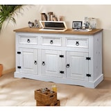 thumbnail of Möbilia Sideboard | 3 Schubladen, 3 Türen | Kiefer massiv | weiß-braun | B 130 x T 45 x H 80 cm