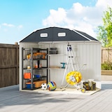 thumbnail of Cobertizo de jardín exterior 2,7 m² 238x132x198,5 cm caseta de exterior metálica con cerradura base estantes ajustables 2 puertas corredizas ventanas