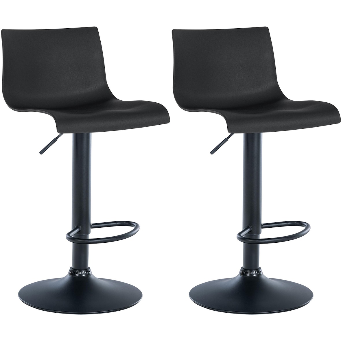 2er Set Barhocker GEBEL - Kunststoff Schwarz 39x36x84 cm | Barstuhl Höhenverstellbar Mit Lehne Drehbar Tresenhocker Tresenstuhl Kneipenhocker