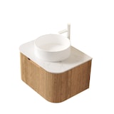 thumbnail of Hängender Badezimmer-Waschtisch 49×61×48 cm mit Keramik-Waschbecken und Carrara-weißer Arbeitsplatte in Naturholz-Optik, Soft-Close-Schubladen