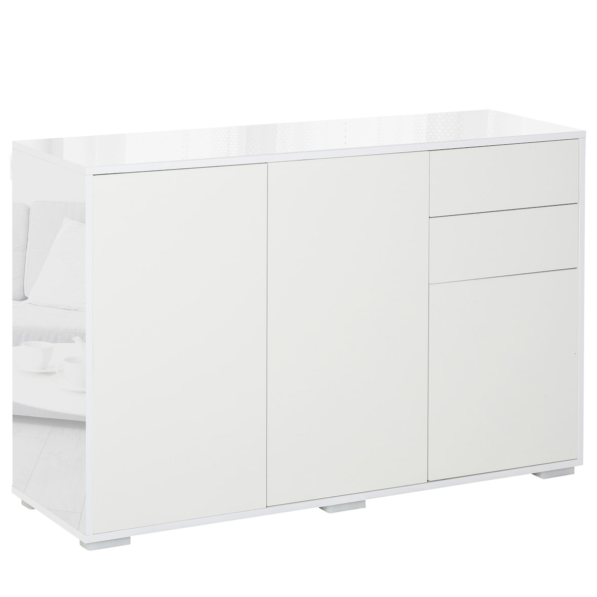 Aparador de Salón con 3 Puertas 2 Cajones y Estante Interior Ajustable Mueble Auxiliar de Almacenaje para Cocina Dormitorio Alto Brillo 117x36x74 cm