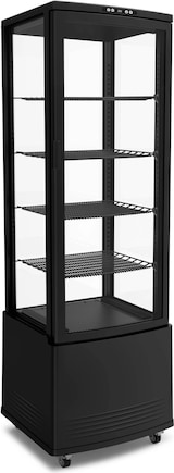 thumbnail of Schwarzes Glas 4-seitig gekühlte Gebäckvitrine 231 lt +1 +12 °C 56,2x53,2x170,5h cm
