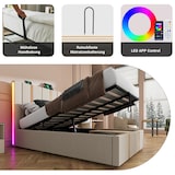 thumbnail of Merax Polsterbett USB Type C Ladefunktion APP-Control LED Einzelbett 90×200 Stauraumbetten Bettgestell, Lattenrost aus Holz, Beige Leinen