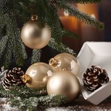 thumbnail of Christbaumkugeln Weihnachtskugeln Glas 8cm glänzend matt creme 6 Stück