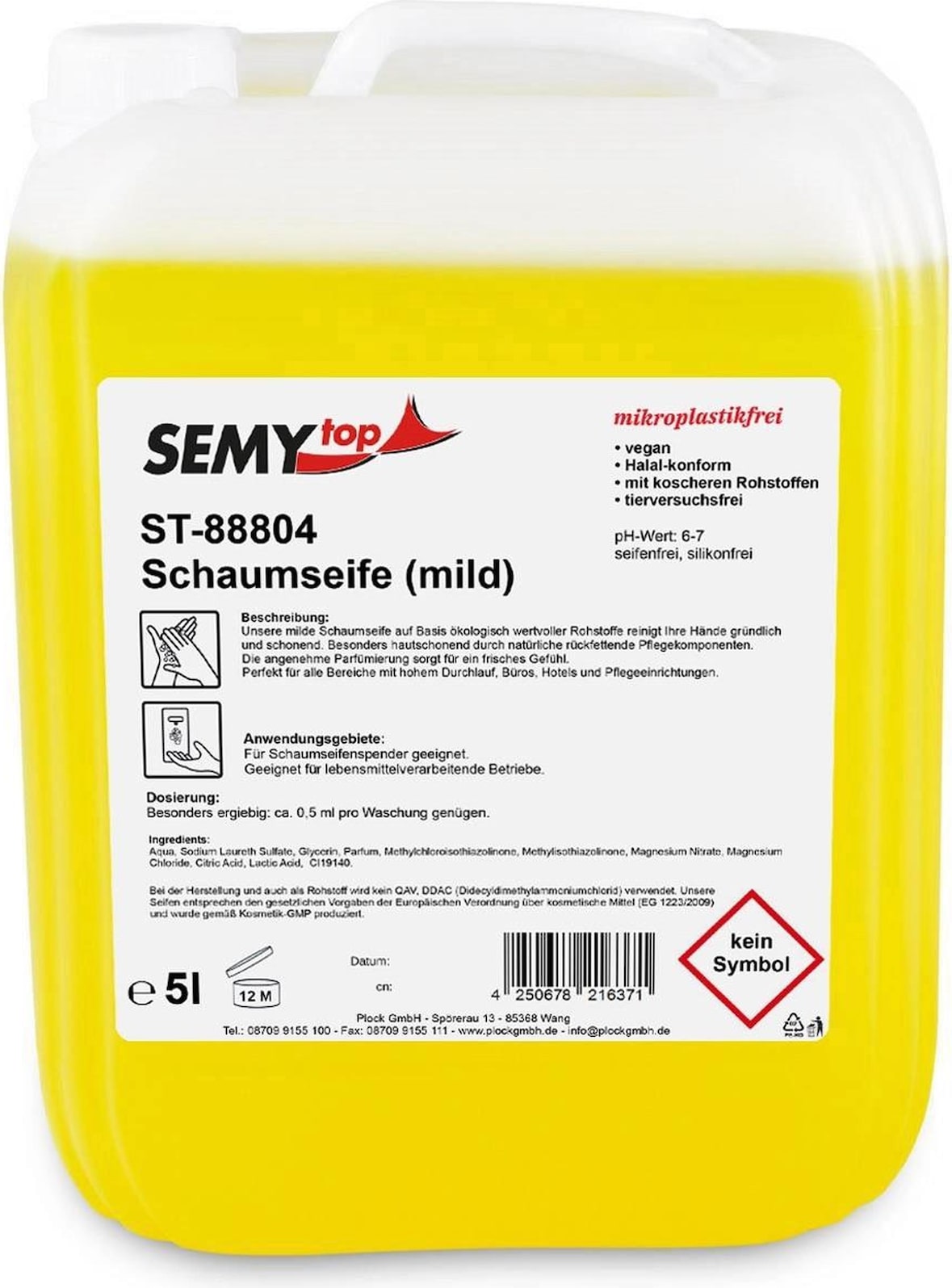 SemyTop Schaumseife (mild) - 5 Liter - vegan - mikroplastikfrei - Seife